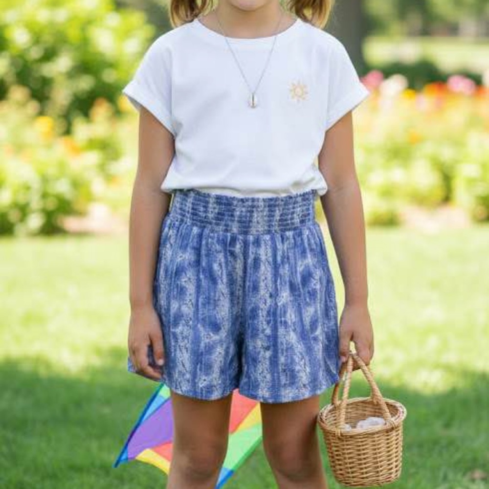 True Craft Girls Blue &‎ White Stretchy Flowy Shorts For Spring/Summer L Tie Dye